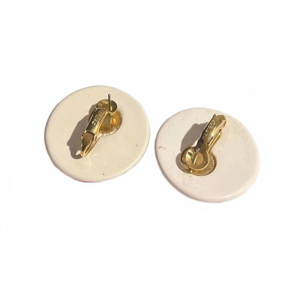 RARE Vintage 1980s NAPIER Geometric Enamel Button Post Earrings - Picture 4 of 5